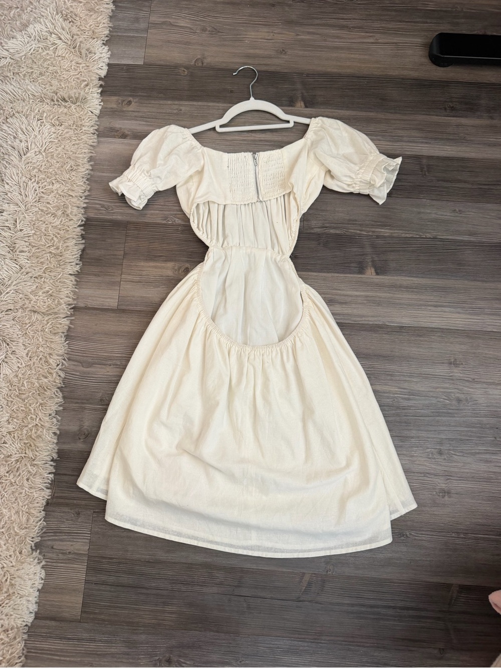 Sundae Muse Off-Shoulder Cream Mini Dress with Smocked Waist - Picture 2 of 2